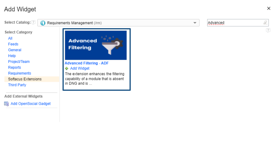 Find ADF in Widget Catalog through the searchbar